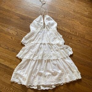 REBECCA TAYLOR White Cotton Tiered Halter Dress with Appliquéd Flowers size 10